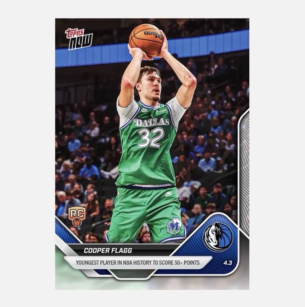 Topps NOW Cooper Flagg RC Rookie Youngest NBA Basketball Player to score 50+ points