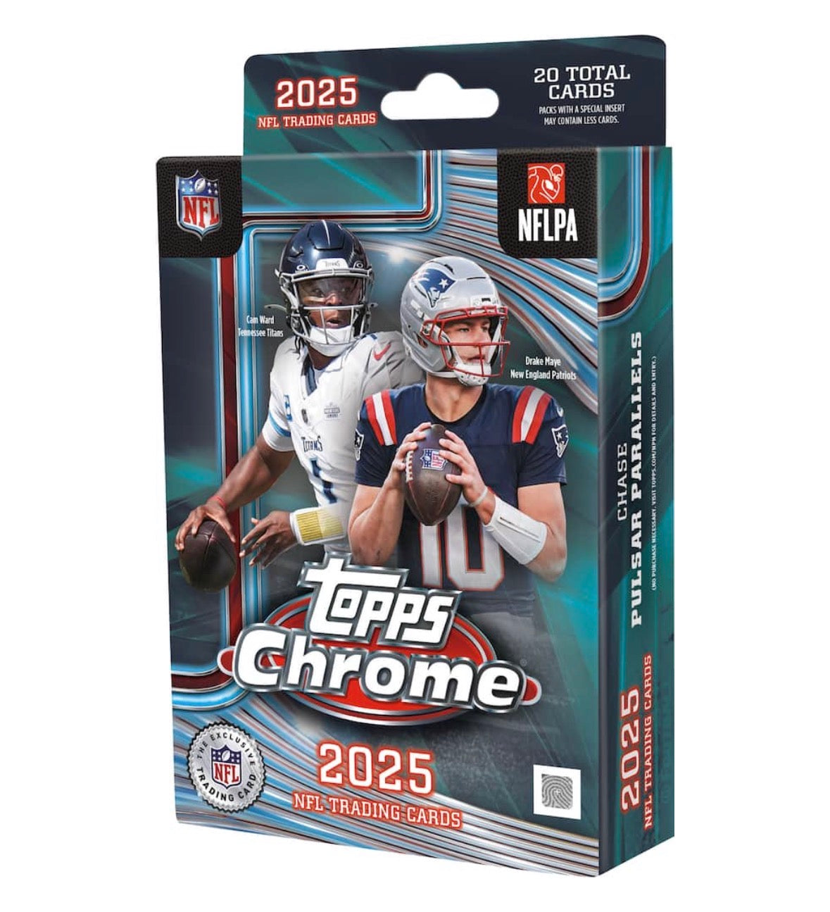 2025 NFL Topps Chrome Football Trading Card Hanger Box (Pulsar Parallels)