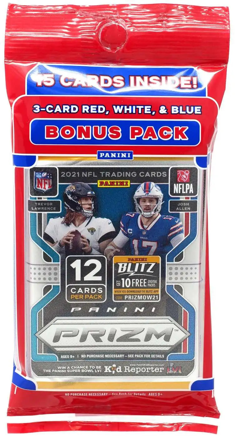 2021 NFL Panini Prizm Football 15-Card Value Pack (Red, White, & Blue Bonus Pack) C1