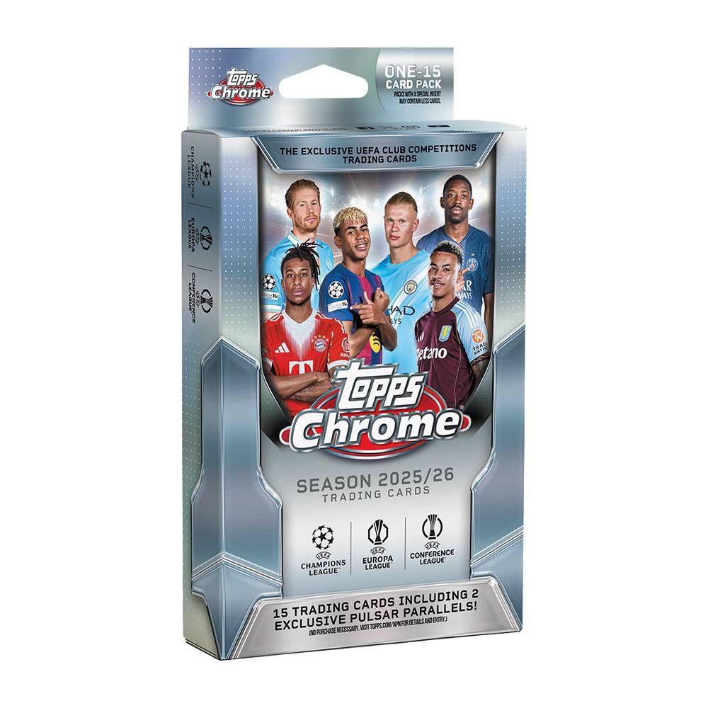 2025-26 Topps Chrome UEFA Club Competitions Soccer Hanger Box (Pulsar Parallels)